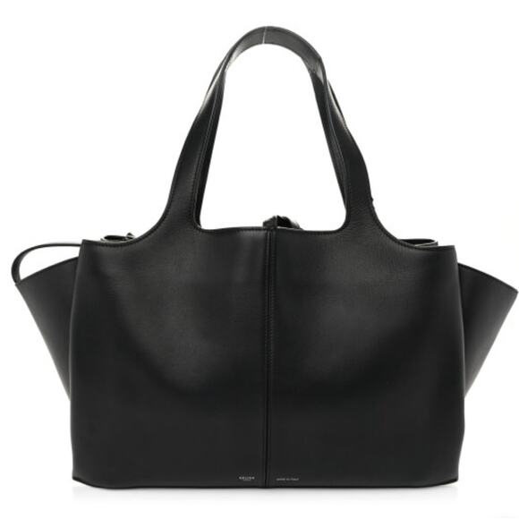 Celine Tri-Fold Black Grained Leather Shoulder Bag - Picture 1 of 16